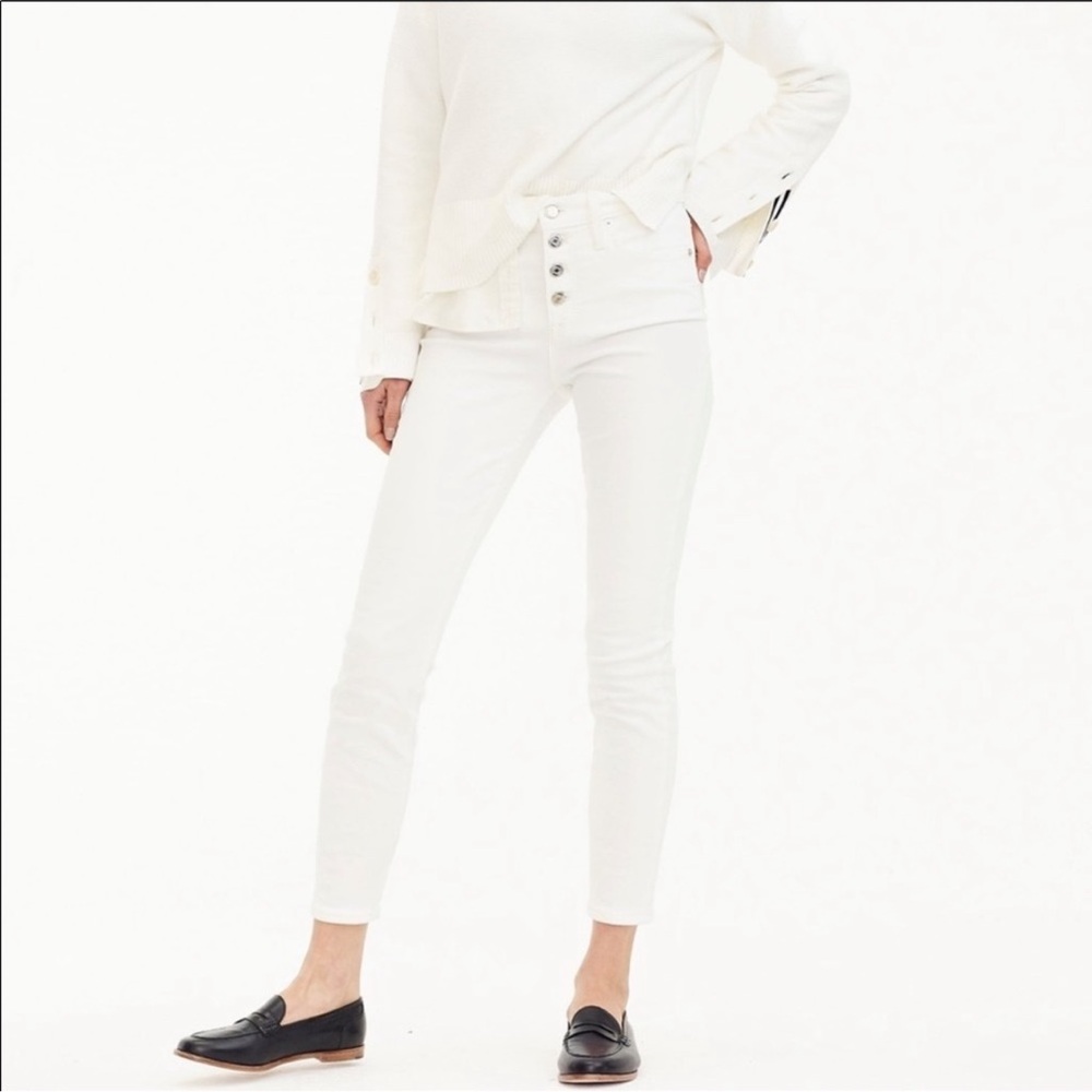 Jcrew 9” high rise white toothpick button fly jeans with let out hem